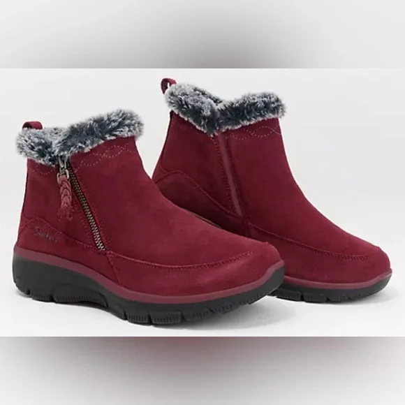 Skechers size 8.5 Burgundy easy going fall essential Suede zip up ankle boot - Picture 1 of 12